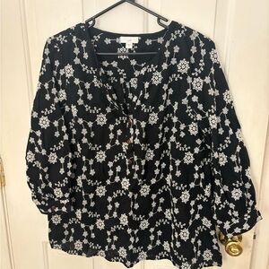 J. Jill Black and White Floral Blouse